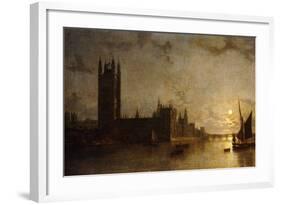 Westminster Abbey, the Houses of Parliament with the Construction of Westminster Bridge, 1859-Henry Pether-Framed Giclee Print