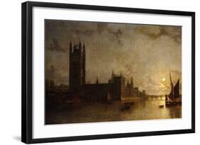 Westminster Abbey, the Houses of Parliament with the Construction of Westminster Bridge, 1859-Henry Pether-Framed Giclee Print