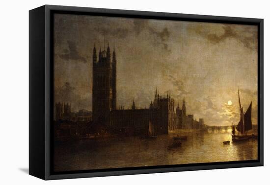 Westminster Abbey, The Houses of Parliament with the Construction of Westminster Bridge-Henry Pether-Framed Stretched Canvas