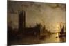 Westminster Abbey, The Houses of Parliament with the Construction of Westminster Bridge-Henry Pether-Mounted Giclee Print