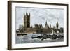 Westminster and the Houses of Parliament from the Thames, 1800s-null-Framed Giclee Print