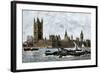 Westminster and the Houses of Parliament from the Thames, 1800s-null-Framed Giclee Print