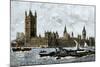 Westminster and the Houses of Parliament from the Thames, 1800s-null-Mounted Giclee Print