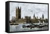 Westminster and the Houses of Parliament from the Thames, 1800s-null-Framed Stretched Canvas