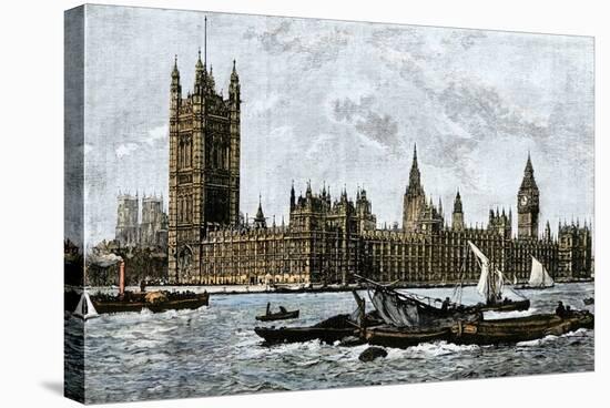 Westminster and the Houses of Parliament from the Thames, 1800s-null-Stretched Canvas