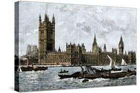 Westminster and the Houses of Parliament from the Thames, 1800s-null-Stretched Canvas