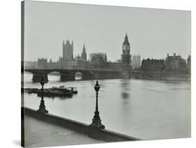 Westminster Bridge and the Palace of Westminster with Big Ben, London, 1934-null-Stretched Canvas