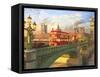 Westminster Bridge Buses-Dominic Davison-Framed Stretched Canvas