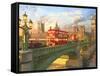 Westminster Bridge Buses-Dominic Davison-Framed Stretched Canvas