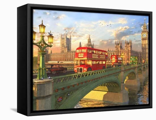 Westminster Bridge Buses-Dominic Davison-Framed Stretched Canvas