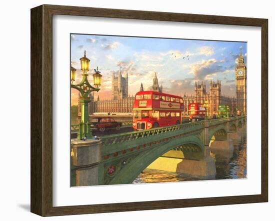 Westminster Bridge Buses-Dominic Davison-Framed Art Print