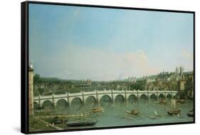 Westminster Bridge from the North with Lambeth Palace in Distance-Canaletto-Framed Stretched Canvas