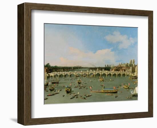 Westminster Bridge, London, with the Lord Mayor's Procession on the Thames-Canaletto-Framed Premium Giclee Print