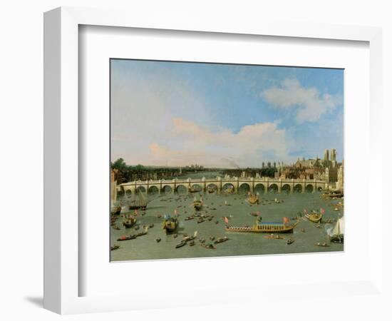 Westminster Bridge, London, with the Lord Mayor's Procession on the Thames-Canaletto-Framed Premium Giclee Print