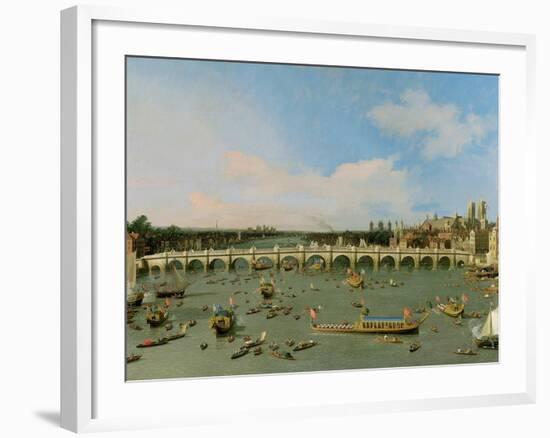 Westminster Bridge, London, with the Lord Mayor's Procession on the Thames-Canaletto-Framed Giclee Print