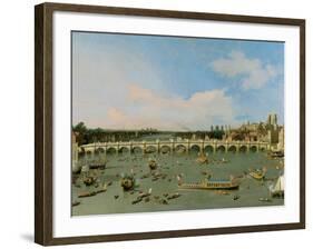 Westminster Bridge, London, with the Lord Mayor's Procession on the Thames-Canaletto-Framed Giclee Print