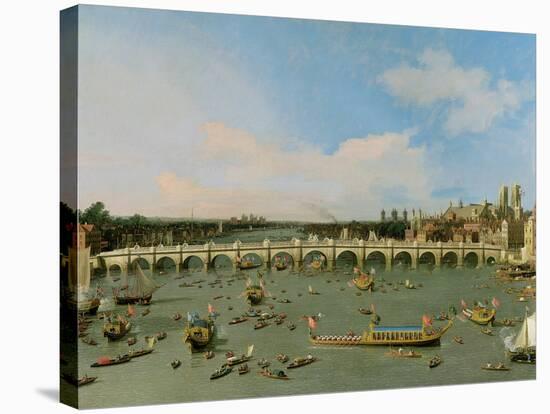 Westminster Bridge, London, with the Lord Mayor's Procession on the Thames-Canaletto-Stretched Canvas