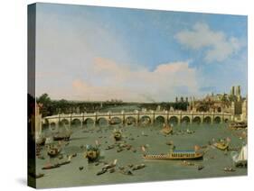 Westminster Bridge, London, with the Lord Mayor's Procession on the Thames-Canaletto-Stretched Canvas