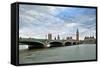 Westminster Bridge over the Thames with the Big Ben and the City of Westminster on the Background-Felipe Rodriguez-Framed Stretched Canvas