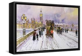 Westminster Bridge under Snow-John Sutton-Framed Stretched Canvas