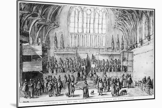 Westminster Hall, West End, with the Courts of Chancery and Kings in Session-Wenceslaus Hollar-Mounted Giclee Print