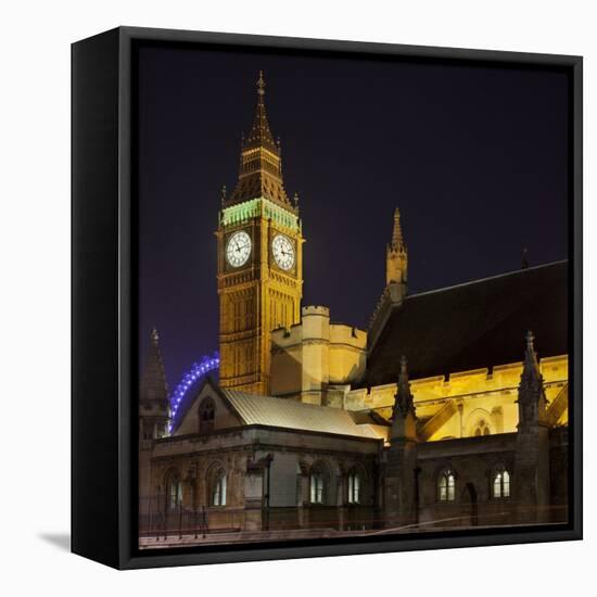 Westminster Palace, Big Ben, at Night, London, England, Great Britain-Rainer Mirau-Framed Stretched Canvas