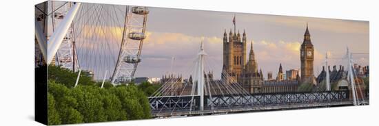 Westminster Palace, Big Ben, London Eye, Hungerford Bridge, London, England, Great Britain-Rainer Mirau-Stretched Canvas