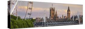 Westminster Palace, Big Ben, London Eye, Hungerford Bridge, London, England, Great Britain-Rainer Mirau-Stretched Canvas