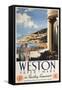 Weston-super-Mare, England - Couple Overlooking Coast Railway Poster-Lantern Press-Framed Stretched Canvas