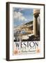 Weston-super-Mare, England - Couple Overlooking Coast Railway Poster-Lantern Press-Framed Art Print