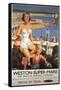 Weston-super-Mare, England - Mother & Son on Beach Railway Poster-Lantern Press-Framed Stretched Canvas
