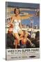 Weston-super-Mare, England - Mother & Son on Beach Railway Poster-Lantern Press-Stretched Canvas