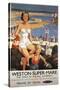 Weston-super-Mare, England - Mother & Son on Beach Railway Poster-Lantern Press-Stretched Canvas