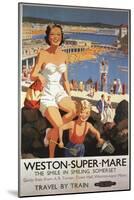 Weston-super-Mare, England - Mother & Son on Beach Railway Poster-Lantern Press-Mounted Art Print