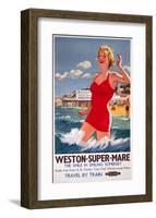 Weston-Super-Mare, the Smile in Smiling Somerset, Girl in Red, Pier in Background-null-Framed Art Print