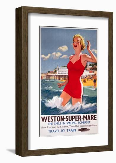 Weston-Super-Mare, the Smile in Smiling Somerset, Girl in Red, Pier in Background-null-Framed Art Print