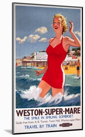 Weston-Super-Mare, the Smile in Smiling Somerset, Girl in Red, Pier in Background-null-Mounted Art Print