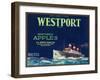 Westport Apple Label - Yakima, WA-Lantern Press-Framed Art Print