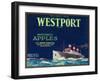 Westport Apple Label - Yakima, WA-Lantern Press-Framed Art Print