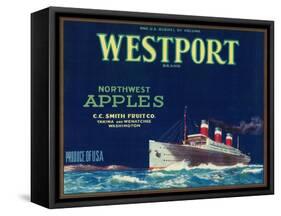 Westport Apple Label - Yakima, WA-Lantern Press-Framed Stretched Canvas