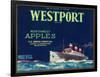 Westport Apple Label - Yakima, WA-Lantern Press-Framed Art Print