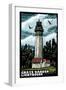 Westport, Washington - Grays Harbor Lighthouse Scratchboard-Lantern Press-Framed Art Print