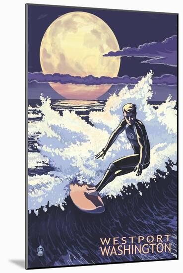 Westport, Washington - Night Surfer-Lantern Press-Mounted Art Print