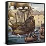 Westward Ho! the Mayflower Leaves Plymouth Ho on 16 September 1620-Mike White-Framed Stretched Canvas