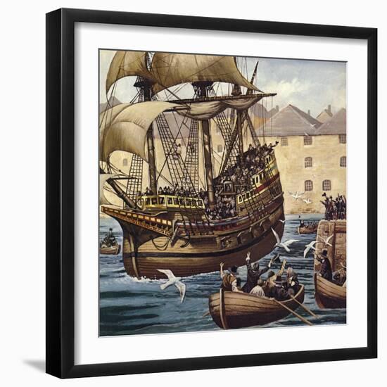 Westward Ho! the Mayflower Leaves Plymouth Ho on 16 September 1620-Mike White-Framed Giclee Print