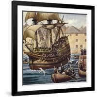 Westward Ho! the Mayflower Leaves Plymouth Ho on 16 September 1620-Mike White-Framed Giclee Print