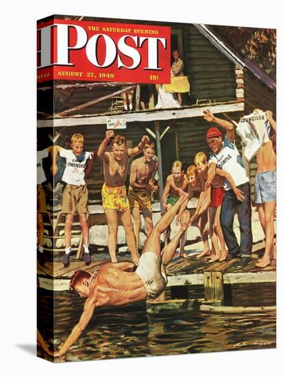 "Wet Camp Counselor," Saturday Evening Post Cover, August 27, 1949-Austin Briggs-Stretched Canvas