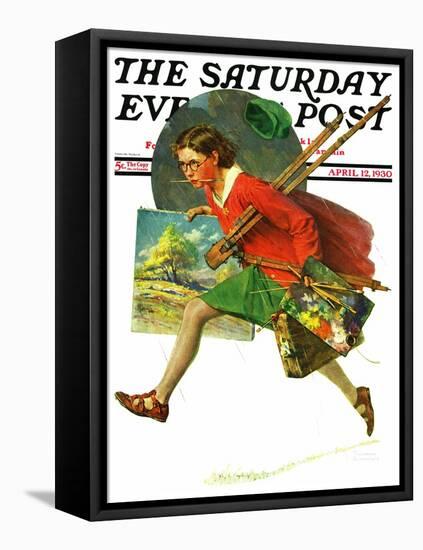 "Wet Paint" Saturday Evening Post Cover, April 12,1930-Norman Rockwell-Framed Stretched Canvas