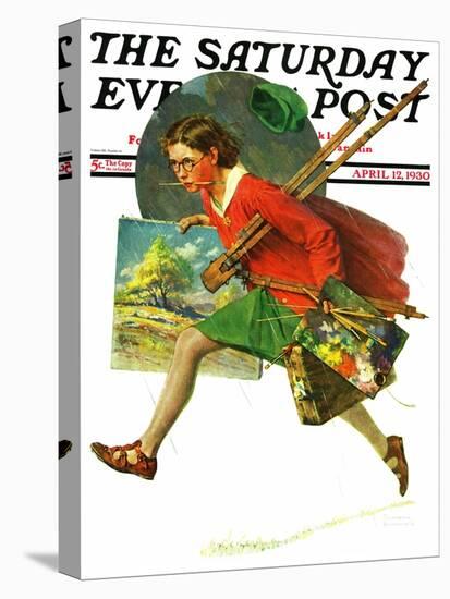 "Wet Paint" Saturday Evening Post Cover, April 12,1930-Norman Rockwell-Stretched Canvas