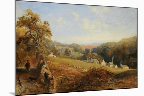 Wetheral - View of the River Eden Showing Wetheral Church and Viaduct, and Corby Ferry, c.1845-Samuel Bough-Mounted Giclee Print